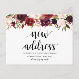 Neue Zuhause-Adresse, bordeauxfarbene Blüte, Ankün Postkarte