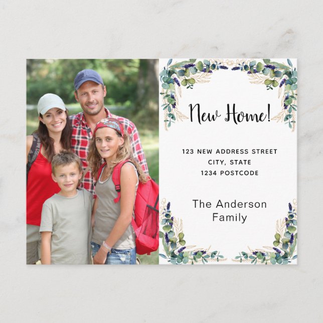 Neue Zuhause-Adresse Eukalyptus-Foto Postkarte (Vorderseite)