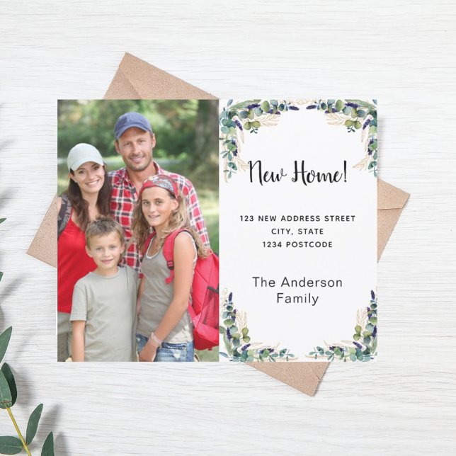 Neue Zuhause-Adresse Eukalyptus-Fotokarte (Von Creator hochgeladen)