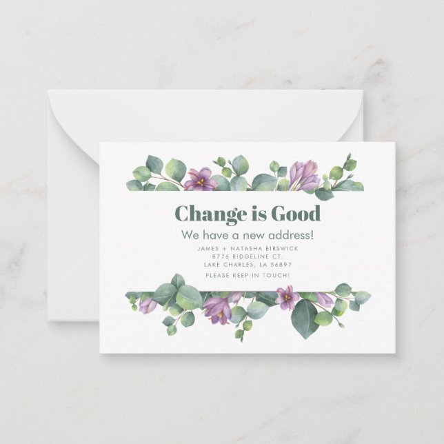 Neue Zuhause-Adresse Eukalyptus-Umzugsankündigung Mitteilungskarte (Vorderseite)