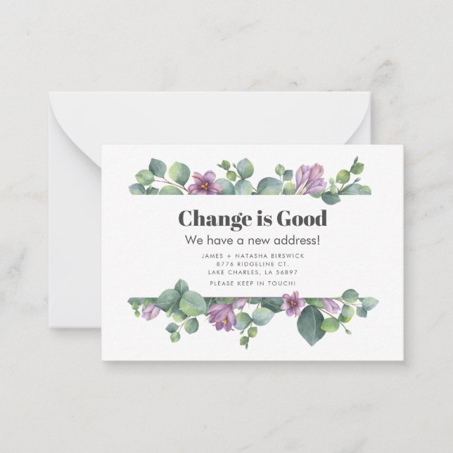 Neue Zuhause-Adresse Eukalyptus-Umzugsankündigung Mitteilungskarte (Vorderseite)