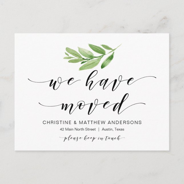 Neue Zuhause-Adresse, Grüne, bewegende Ankündigung Postkarte (Vorderseite)
