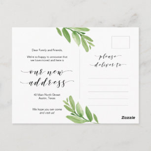 Neue Zuhause-Adresse, Grüne, bewegende Ankündigung Postkarte