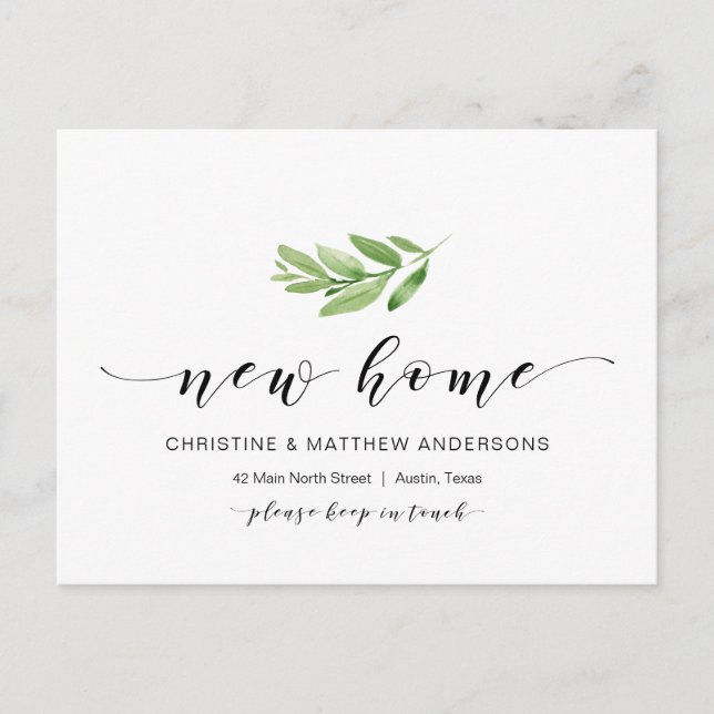 Neue Zuhause-Adresse, Grüne, bewegende Ankündigung Postkarte (Vorderseite)