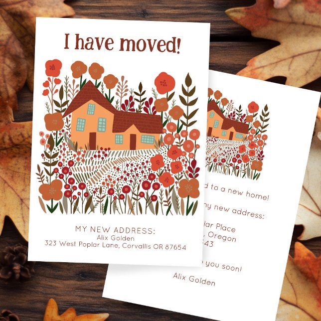 Neue Zuhause-Adresse Ich habe die Blume des Bauern Karte (New Home Address I Have Moved Farmhouse Flowers Autumn Card
)