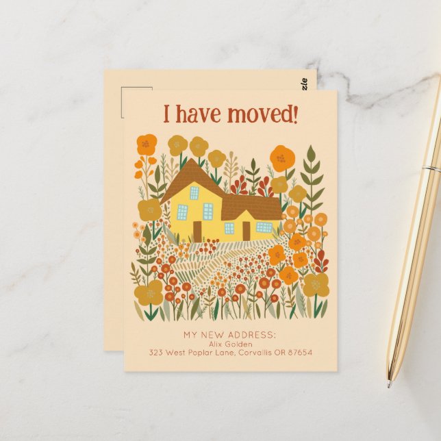 Neue Zuhause-Adresse Ich habe die Blume des Bauern Postkarte (Vorderseite/Rückseite Beispiel)
