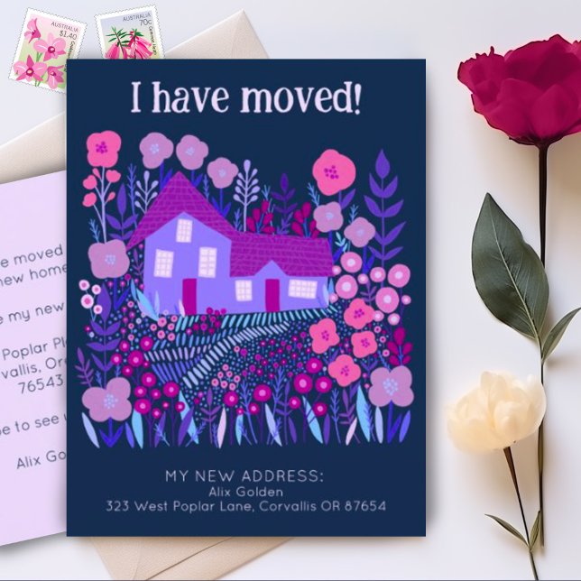 Neue Zuhause-Adresse Ich habe die Blume des Bauern Postkarte (Custom postcard moving announcement address change. Add your own text to share your new house detail)