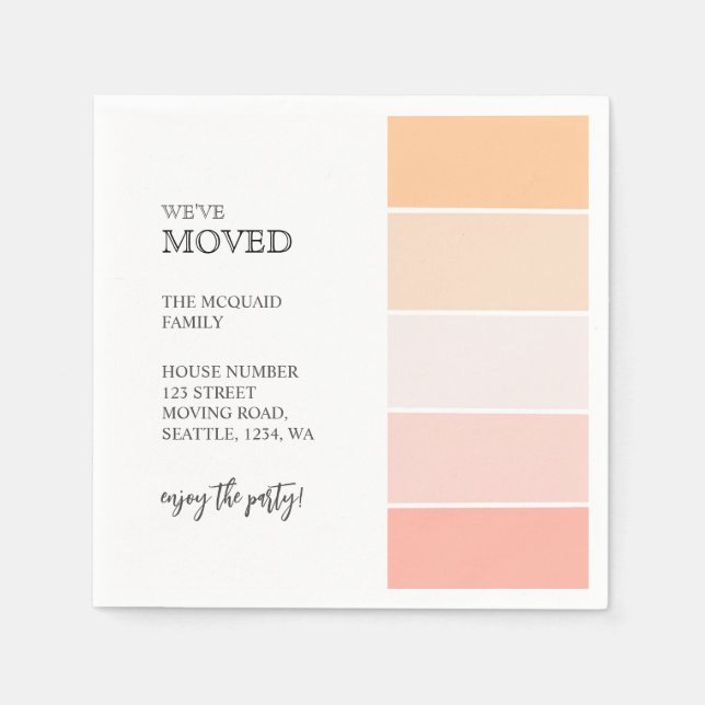 Neue Zuhause-Adresse Rosa pfirsichfarbenes Party Serviette (Vorderseite)
