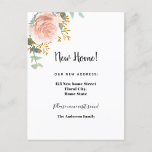Neue Zuhause-Adresse Rose Goldflorale Eukalyptus Ankündigungspostkarte