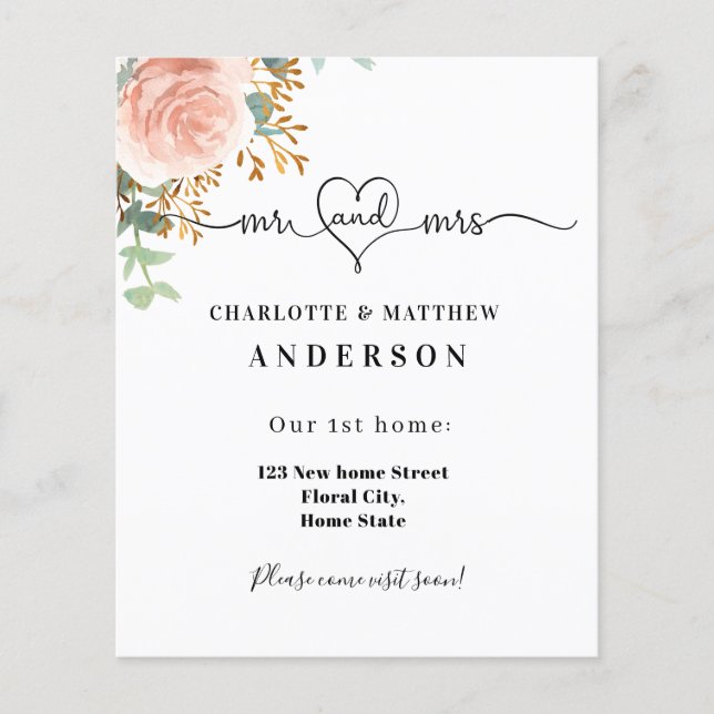 Neue Zuhause-Adresse Rose Goldflorierung (Vorderseite)