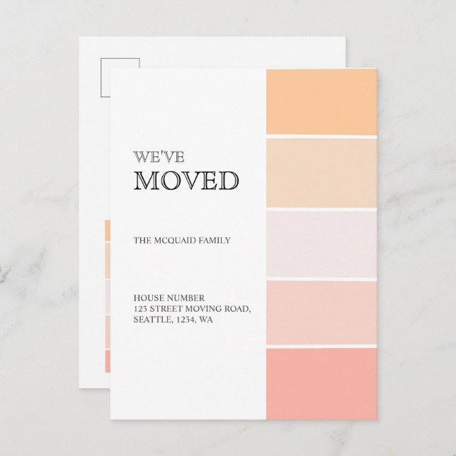 Neue Zuhause-Adresse Rosen pink pfirsichfarbene An Ankündigungspostkarte (Vorne/Hinten)