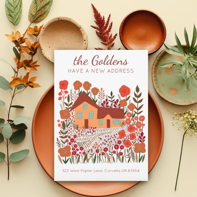 Neue Zuhause-Adresse Umzug Bauernhof-Blume Herbst Karte (Sweet moving announcement new home custom card. Available as digital or paper card. Autumn colors)