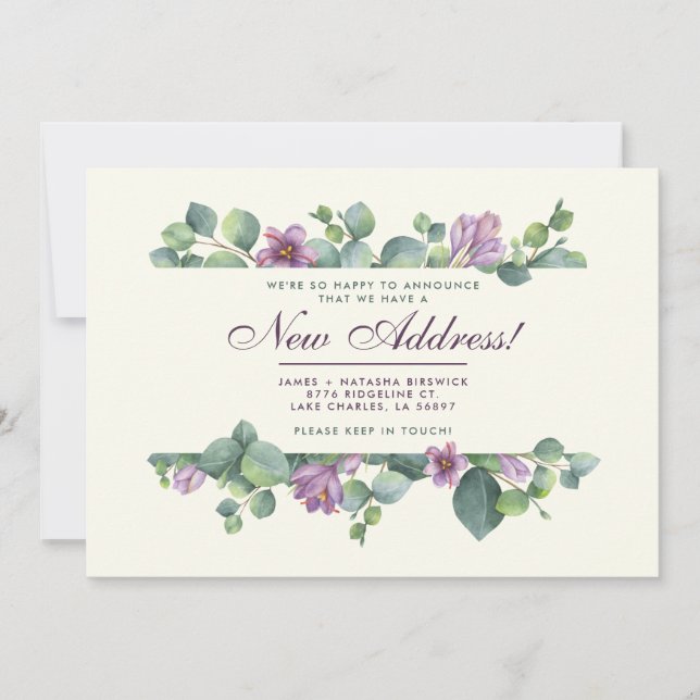 Neue Zuhause Botanical We Moved Eukalyptus Announc Ankündigung (Vorderseite)