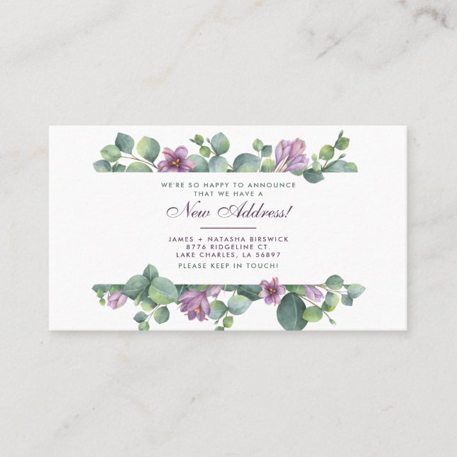 Neue Zuhause Botanical We Moved Eukalyptus Announc Visitenkarte (Vorderseite)