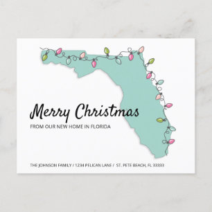 Neue Zuhause Florida Map Weihnachtslichter Bewegun Ankündigungspostkarte