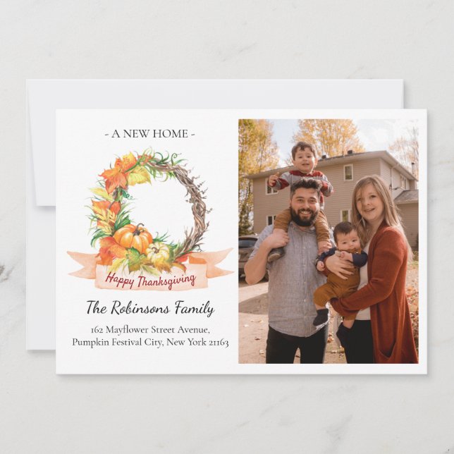 Neue Zuhause Foto Erntedank Pumpkin Moving Ankündigung (Vorderseite)