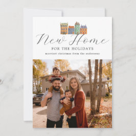 Neue Zuhause-Fotokarte mit Zeichn von Gebäude Feiertagskarte