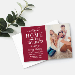 Neue Zuhause für Holidays Elegantes Dunkelrotes Fo Feiertagskarte