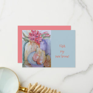 Neue Zuhause-Glasflaschen und Birnen im Tellerwass Dankeskarte