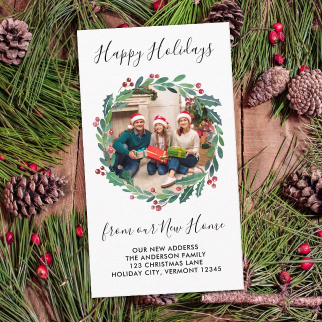 Neue Zuhause Greenery Kreath Custom Foto Moving Begleitkarte (Von Creator hochgeladen)