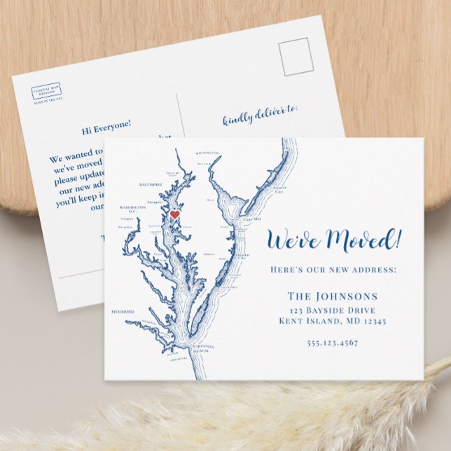Neue Zuhause Kent Island MD-Karte Verschieben Ankündigungspostkarte (Kent Island MD Stevensville moving announcement change of address postcard from Coastal Map Designs)