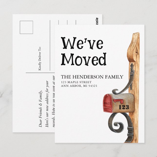 Neue Zuhause Mailbox Moskation Ankündigung Postkar Postkarte (Vorne/Hinten)