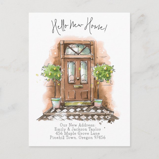Neue Zuhause - Moderne neue Adressenwasserfarbe Ankündigungspostkarte (Vorderseite)
