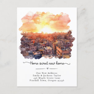 Neue Zuhause - Neue Adresse Watercolor Stadt Ankündigungspostkarte