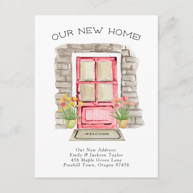 Neue Zuhause - Niedliche neue Adresswasserfarben-T Ankündigungspostkarte (Vorderseite)