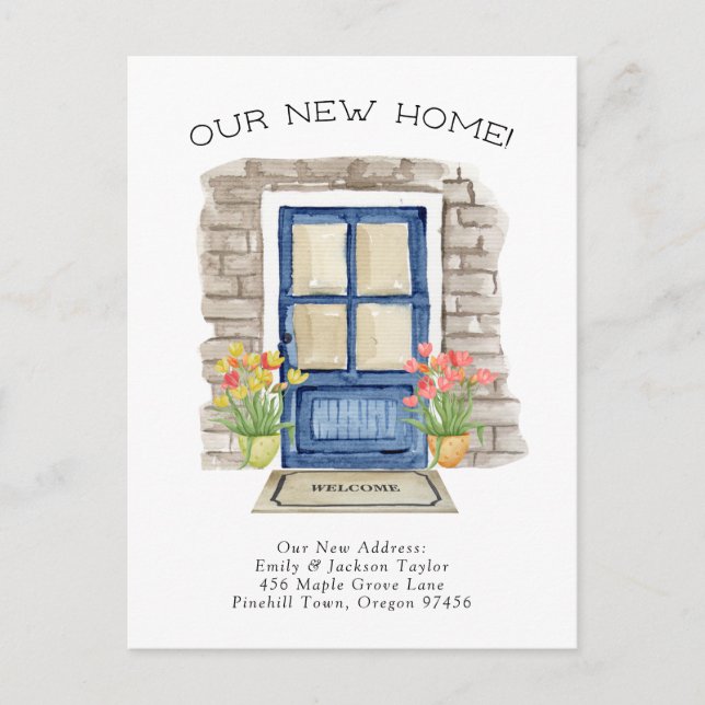 Neue Zuhause - Niedliche neue Adresswasserfarben-T Ankündigungspostkarte (Vorderseite)