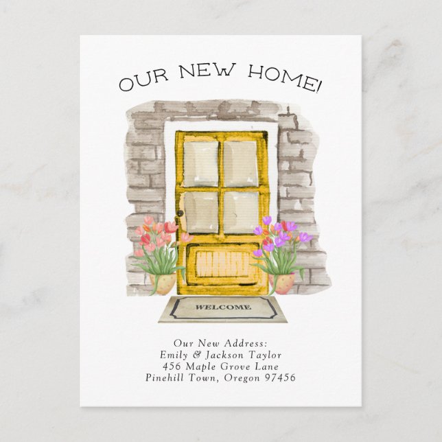 Neue Zuhause - Niedliche neue Adresswasserfarben-T Ankündigungspostkarte (Vorderseite)