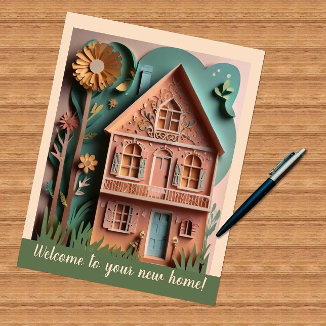Neue Zuhause Papercut Style Flat Note Card Mitteilungskarte (Von Creator hochgeladen)