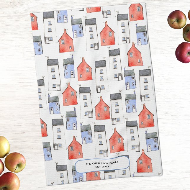 Neue Zuhause Personalisiert Geschirrtuch (House watercolor art personalized family kitchen towel)