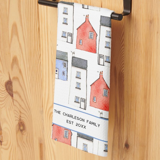 Neue Zuhause Personalisiert Geschirrtuch (House watercolor art personalized family kitchen towel)