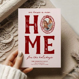 Neue Zuhause Red Pink Doodle Weihnachtsfeiertag Feiertagskarte