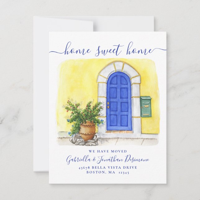 Neue Zuhause Sweet Zuhause Watercolor Blue Yellow  Ankündigung (Vorderseite)