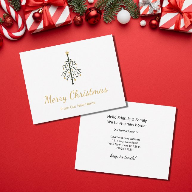 Neue Zuhause Weihnachtsbaum Gold Script Moving Ankündigung (Von Creator hochgeladen)