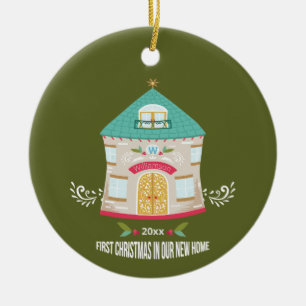 Neue Zuhause Whimsical Green erste Weihnachtsfeier Keramik Ornament