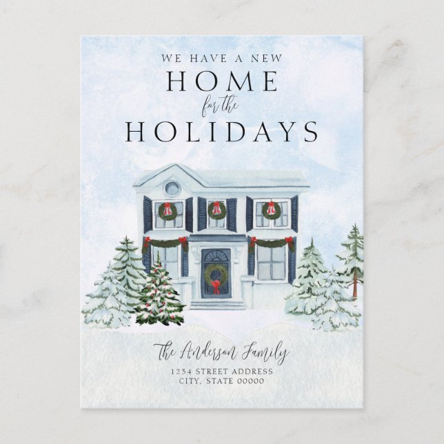 Neue Zuhause Wir bewegten Weihnachtsfeiertagen Ankündigungspostkarte (Vorderseite)
