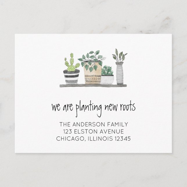 Neuen Wurzeln neue Adressenverschiebung planen Ankündigungspostkarte (Vorderseite)