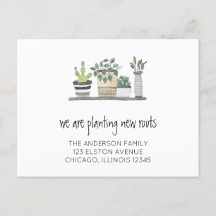 Neuen Wurzeln neue Adressverschiebung planen Ankündigungspostkarte