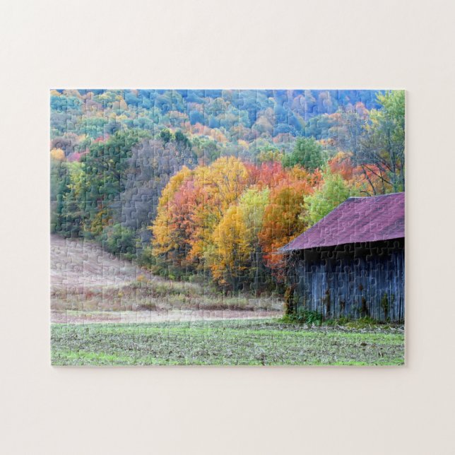 Neuengland Tabak Barn Herbst Blätter Natur Puzzle (Horizontal)