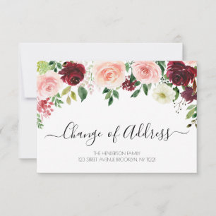 Neuer Adress burgundy Blumenverkündung Einladung