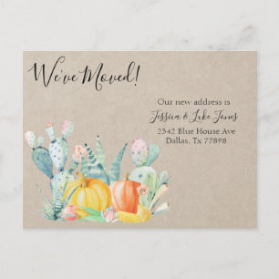 Neuer Adressenhinweis Autumn Cactus Pumpkin Ankündigungspostkarte