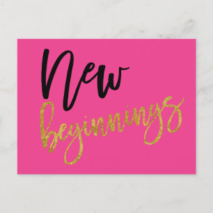 Neuer Anfang Positivziffer Hot Pink Postkarte
