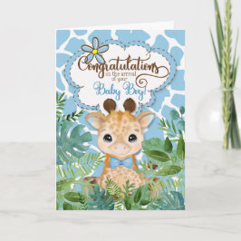 Neuer Baby Boy Blue Giraffe Jungle Herzlichen Glüc Karte