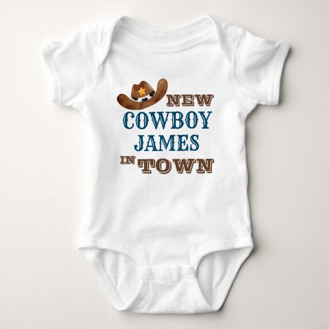 Neuer Cowboy mit personalisiertem Namen Baby Strampler (Vorderseite)