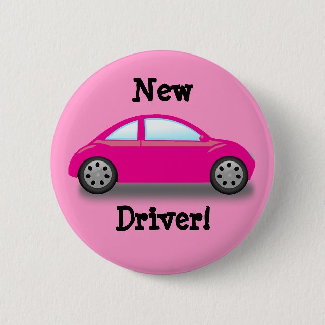Neuer Führerschein Rosa Auto Knopf Button (Vorderseite)