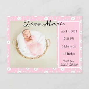 Neuer Geburtstag eines Babys Ankündigung Bunny Rab Postkarte