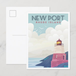 Neuer Hafen Rhode Island Vintage-Reiseillustration Postkarte